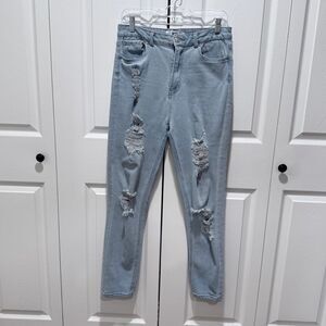 Refuge Mom Classic High Rise Ripped cut out distressed Jeans Size 7 light blue